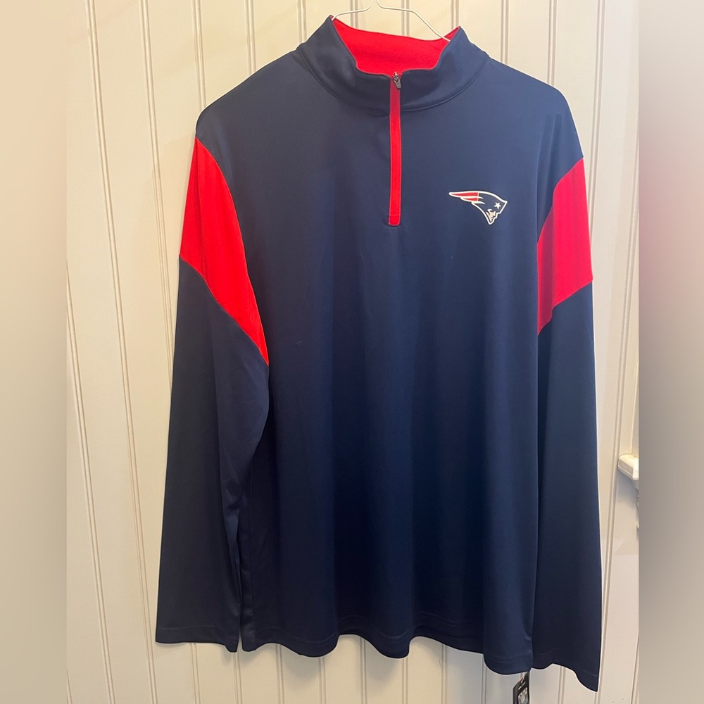 New England Patriots Fanatics Red and Navy Quarter-Zip Pullover